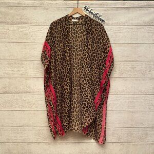 *Prep Obsessed Leopard Print & Hot Pink Open Front Kimono Top or Cover Up